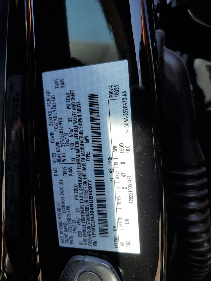 2022 Ford Escape Titanium VIN: 1FMCU9J94NUB60977 Lot: 81264395