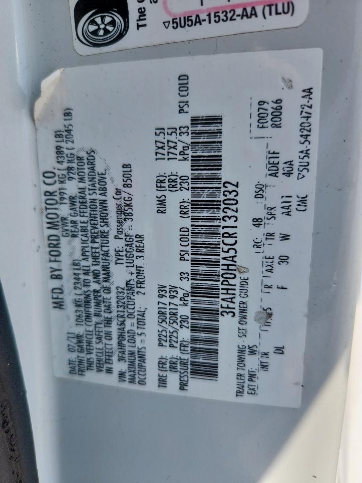 2012 Ford Fusion Se VIN: 3FAHP0HA5CR132032 Lot: 80577905