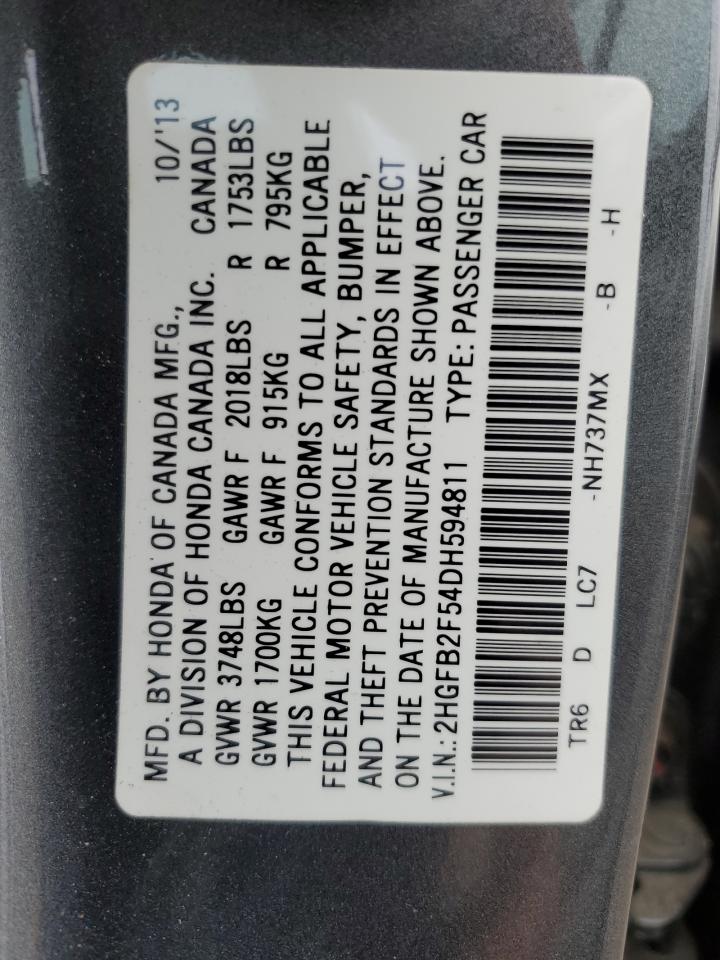 2013 Honda Civic Lx VIN: 2HGFB2F54DH594811 Lot: 80702045