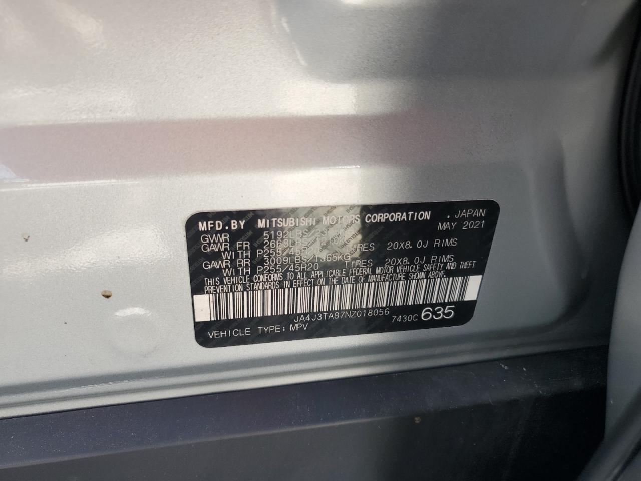 2022 Mitsubishi Outlander Es VIN: JA4J3TA87NZ018056 Lot: 83847825