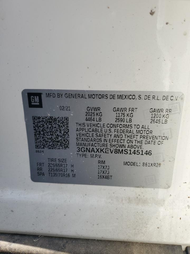 2021 Chevrolet Equinox Lt VIN: 3GNAXKEV8MS145146 Lot: 70929145