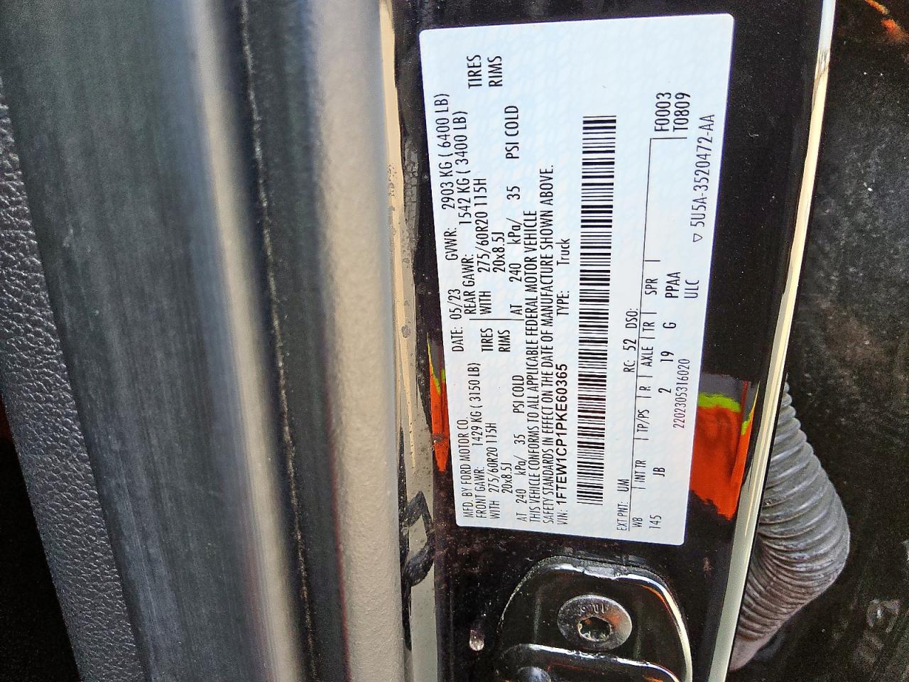 2023 Ford F150 Supercrew VIN: 1FTEW1CP1PKE60365 Lot: 81051505