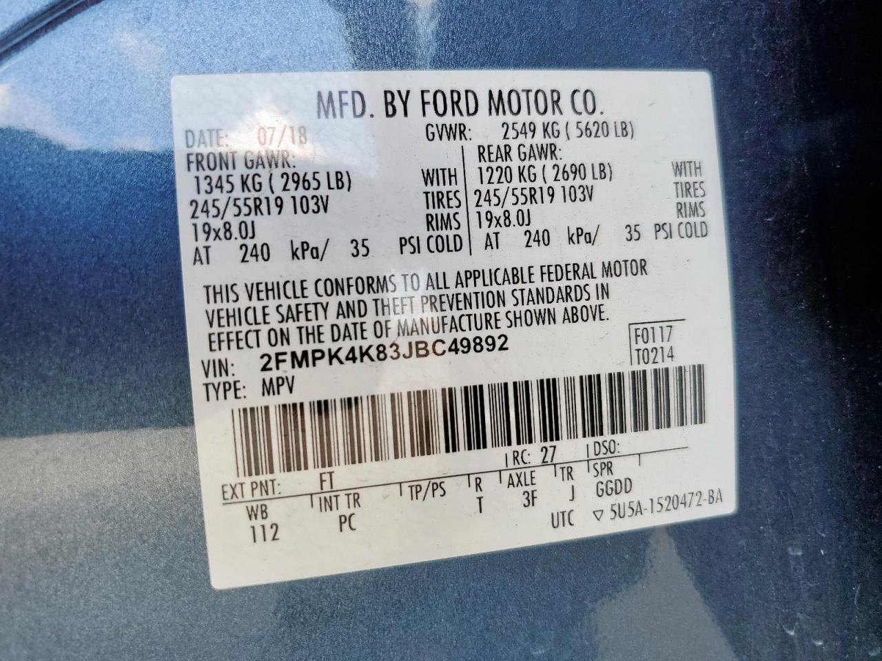 2018 Ford Edge Titanium VIN: 2FMPK4K83JBC49892 Lot: 81713325