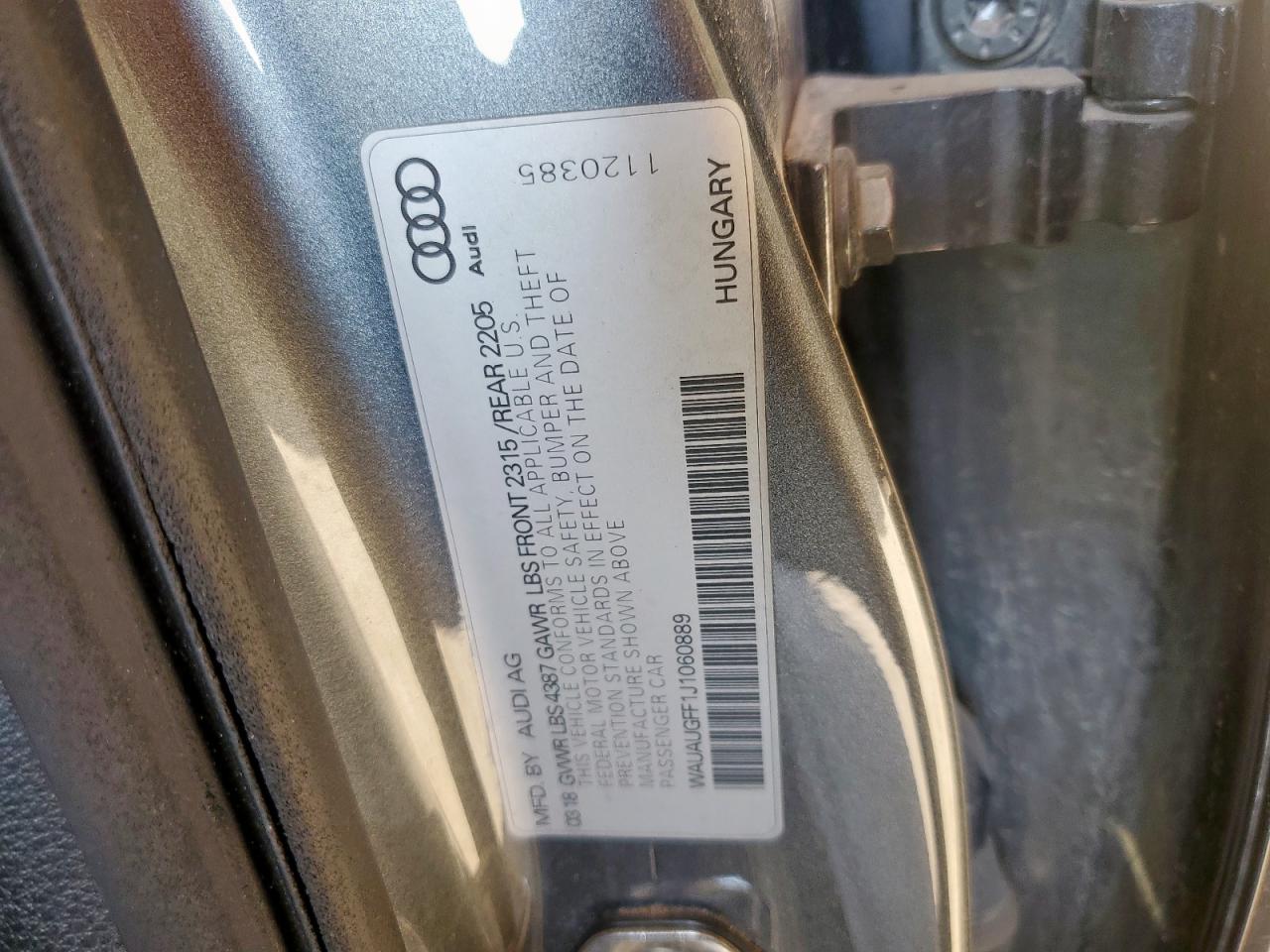 2018 Audi A3 Premium VIN: WAUAUGFF1J1060889 Lot: 80066265