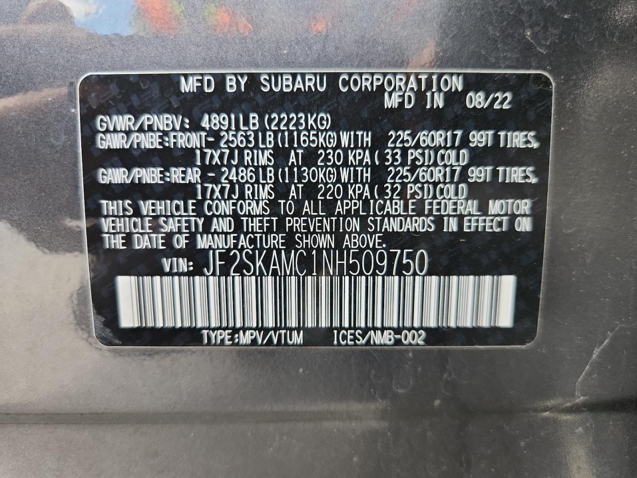 2022 Subaru Forester Wilderness VIN: JF2SKAMC1NH509750 Lot: 84902425