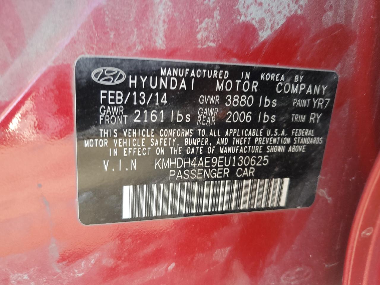 2014 Hyundai Elantra Se VIN: KMHDH4AE9EU130625 Lot: 71966725