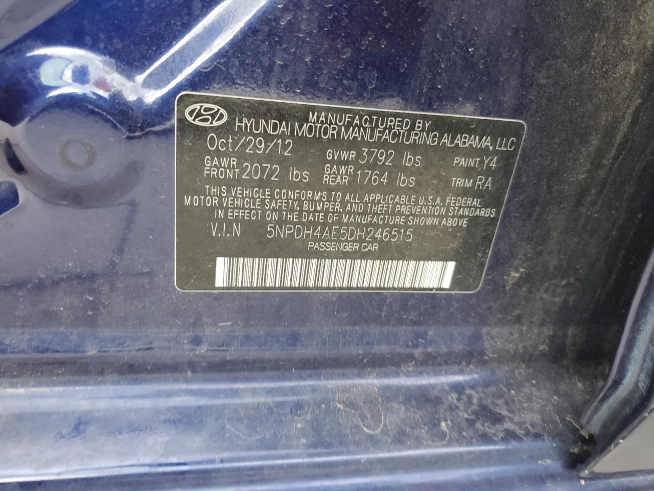 2013 Hyundai Elantra Gls VIN: 5NPDH4AE5DH246515 Lot: 81889845