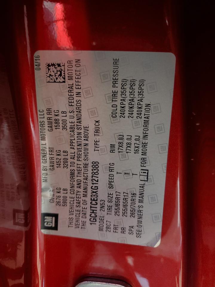 2016 Chevrolet Colorado Lt VIN: 1GCHTCE3XG1278388 Lot: 83777415