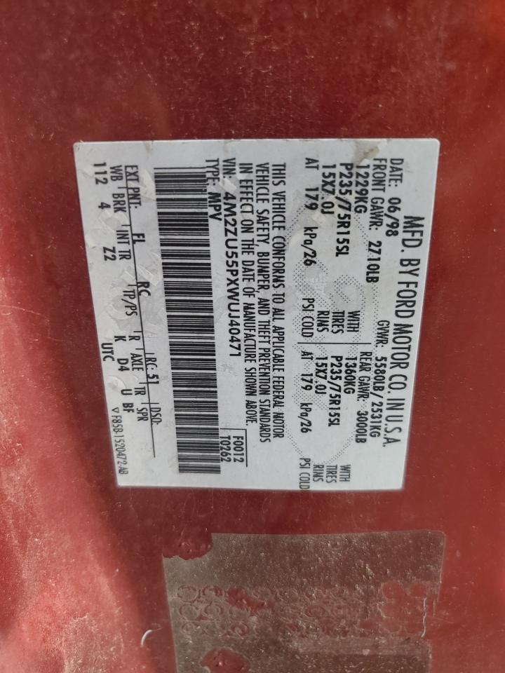 1998 Mercury Mountaineer VIN: 4M2ZU55PXWUJ40471 Lot: 84384285