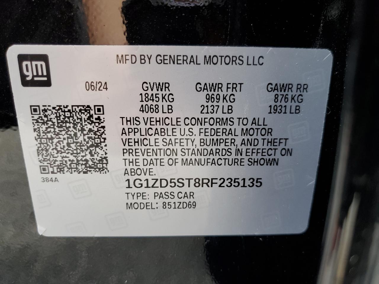 2024 Chevrolet Malibu Lt VIN: 1G1ZD5ST8RF235135 Lot: 81233565