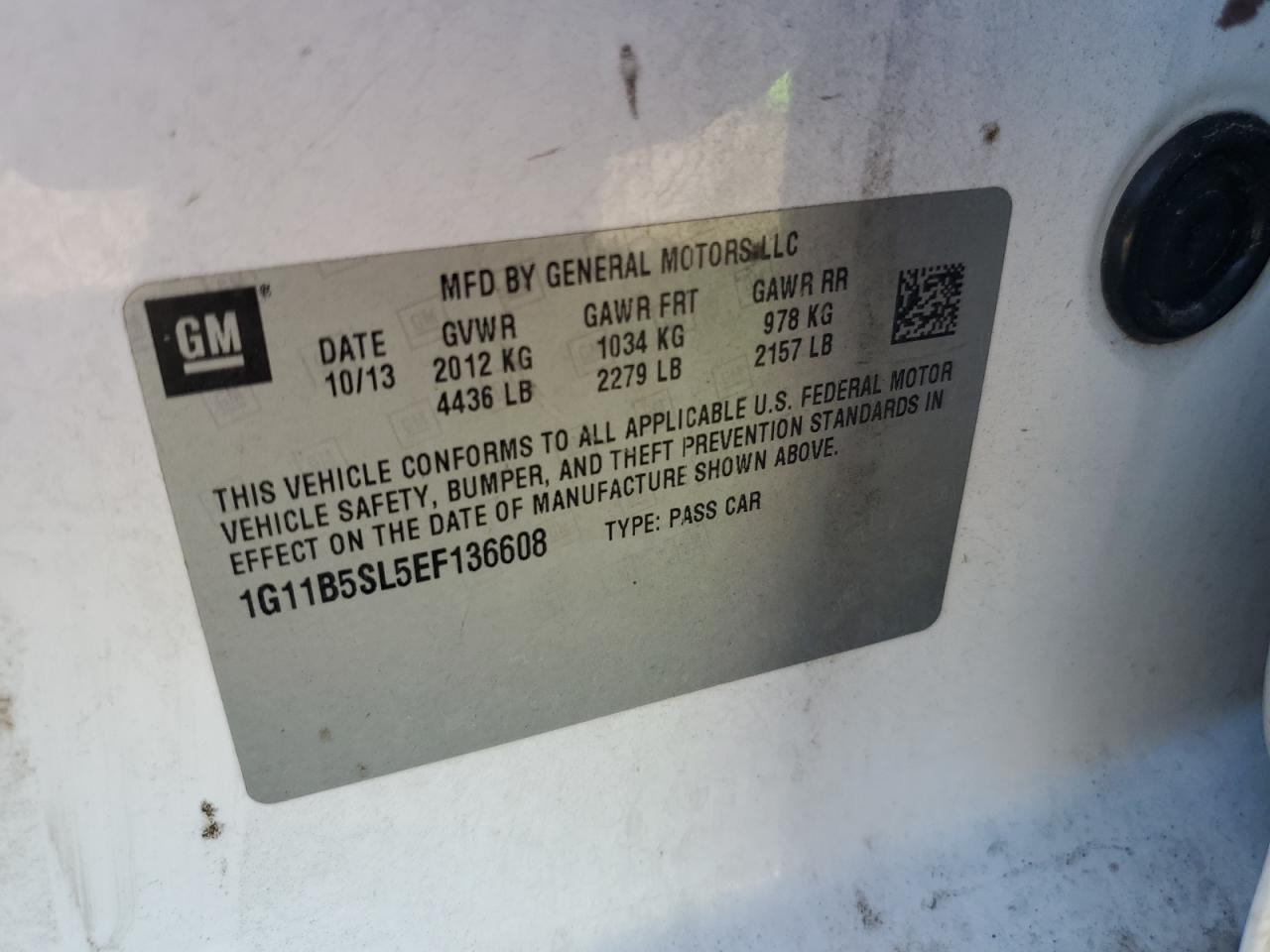 2014 Chevrolet Malibu Ls VIN: 1G11B5SL5EF136608 Lot: 71811135