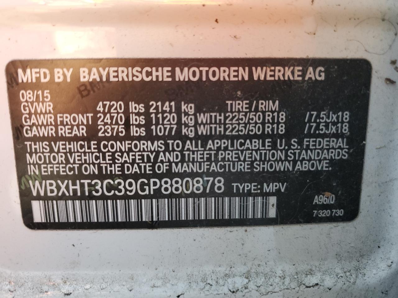 2016 BMW X1 xDrive28I VIN: WBXHT3C39GP880878 Lot: 72021475