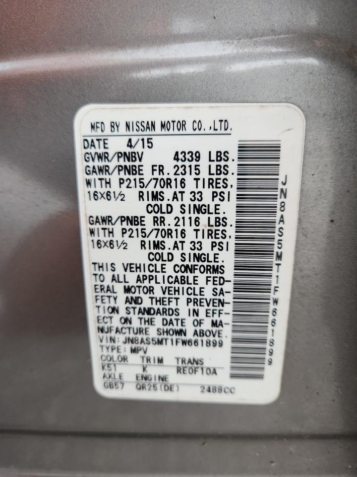 2015 Nissan Rogue Select S VIN: JN8AS5MT1FW661899 Lot: 81812795