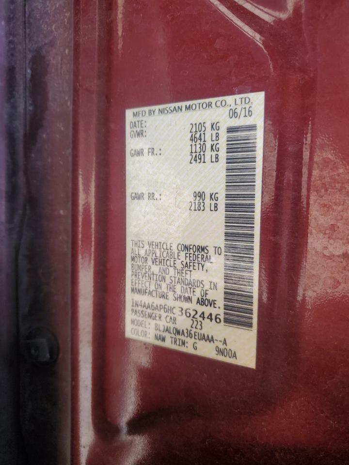 2017 Nissan Maxima 3.5S VIN: 1N4AA6AP6HC362446 Lot: 80733425