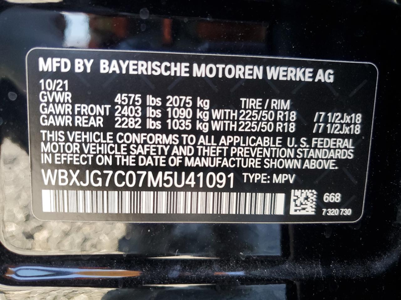 2021 BMW X1 Sdrive28I VIN: WBXJG7C07M5U41091 Lot: 80518755