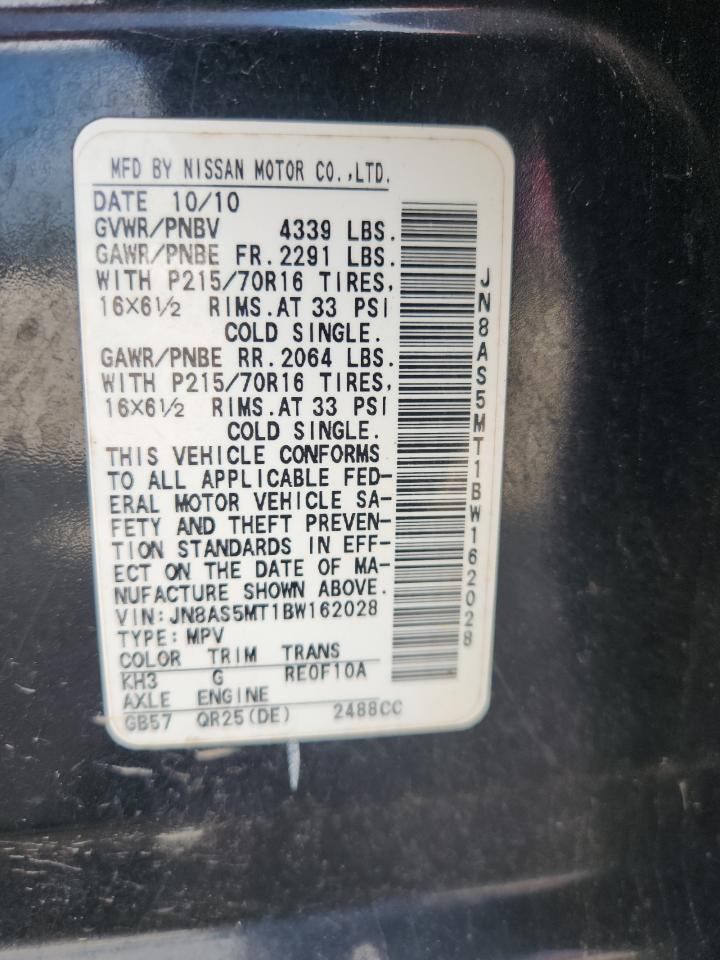 2011 Nissan Rogue S VIN: JN8AS5MT1BW162028 Lot: 81823875