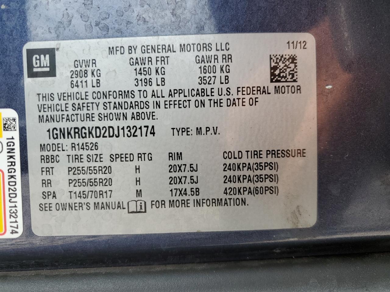 2013 Chevrolet Traverse Lt VIN: 1GNKRGKD2DJ132174 Lot: 82115695