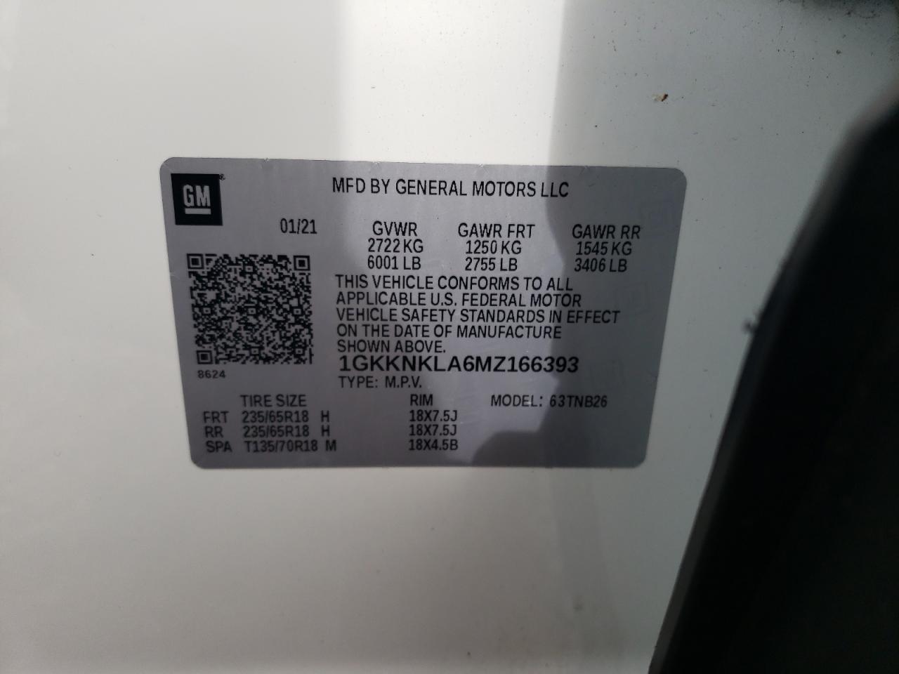 2021 GMC Acadia Sle VIN: 1GKKNKLA6MZ166393 Lot: 80413755