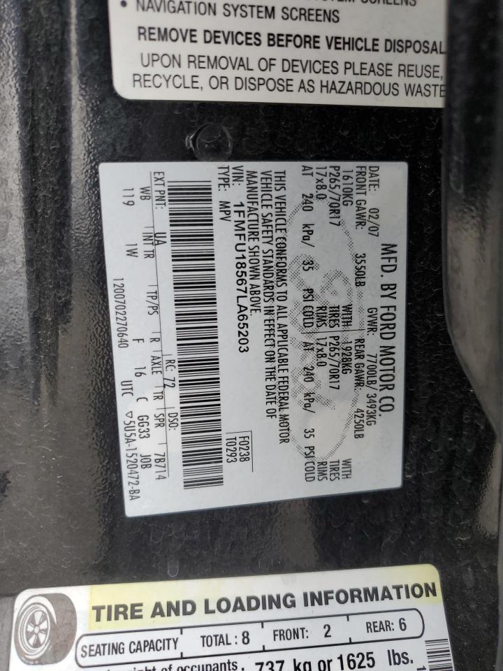 2007 Ford Expedition Eddie Bauer VIN: 1FMFU18567LA65203 Lot: 84060025