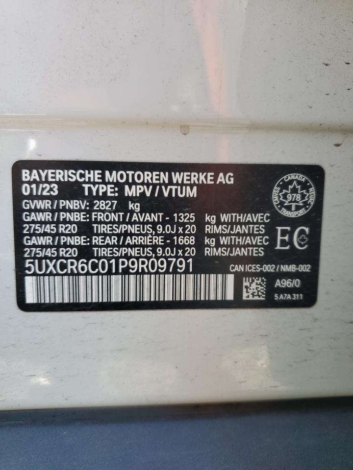 2023 BMW X5 xDrive40I VIN: 5UXCR6C01P9R09791 Lot: 80280465