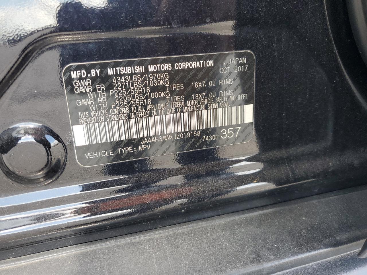 2018 Mitsubishi Outlander Sport Es VIN: JA4AR3AWXJZ019158 Lot: 82030815