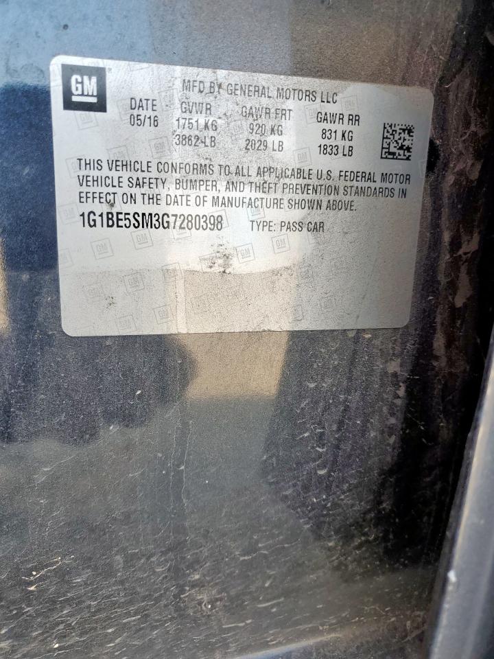 2016 Chevrolet Cruze Lt VIN: 1G1BE5SM3G7280398 Lot: 80667685