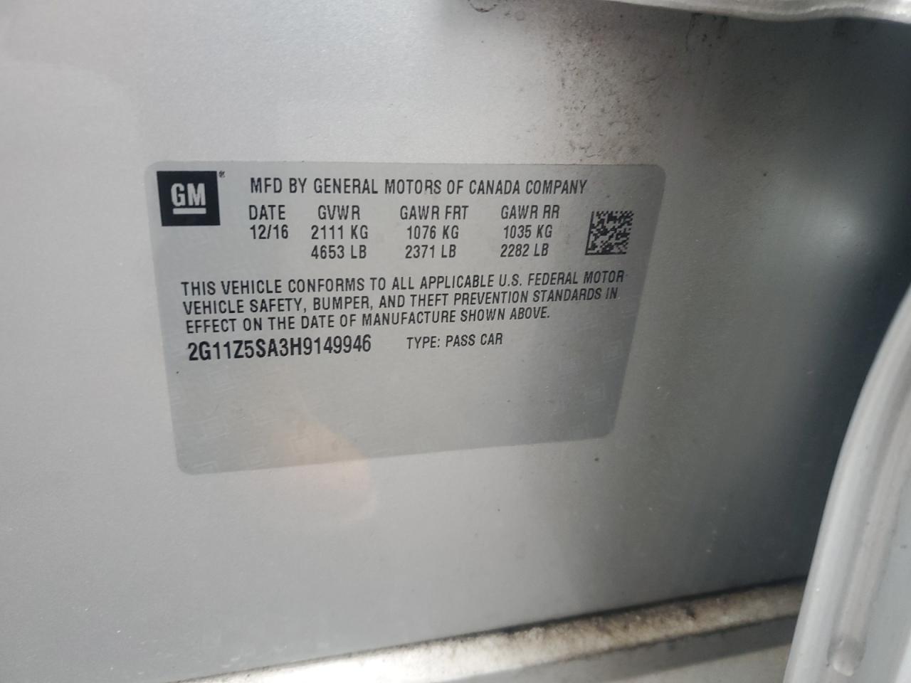 2017 Chevrolet Impala Ls VIN: 2G11Z5SA3H9149946 Lot: 84300245