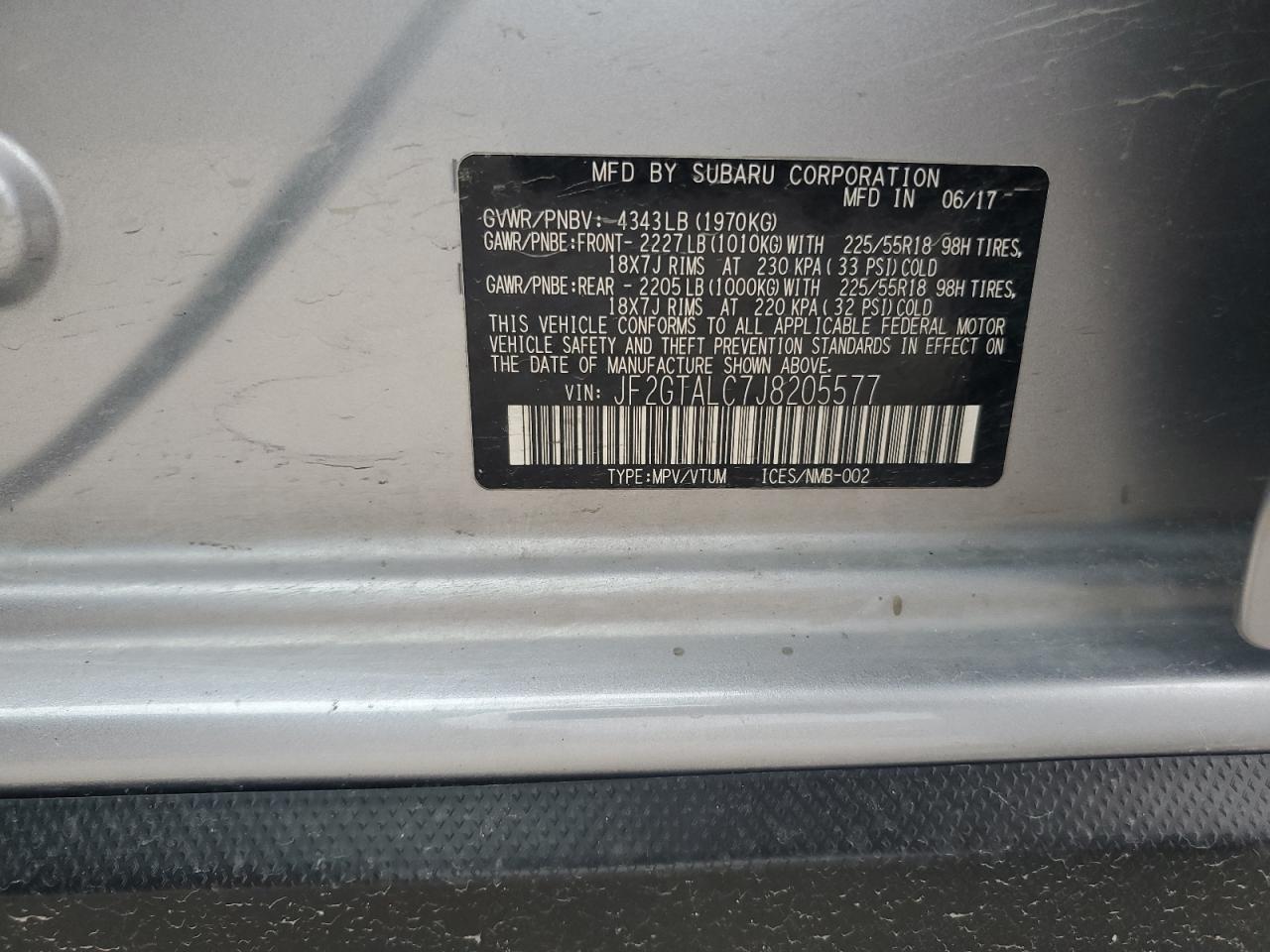 2018 Subaru Crosstrek Limited VIN: JF2GTALC7J8205577 Lot: 70683075