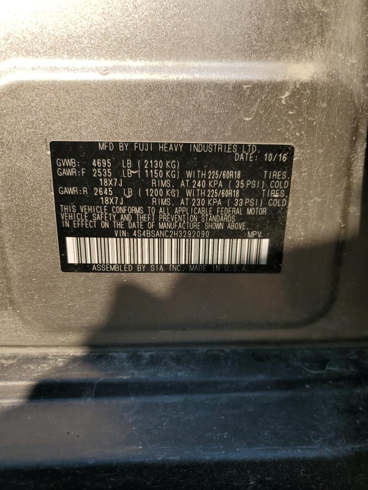 2017 Subaru Outback 2.5I Limited VIN: 4S4BSANC2H3292090 Lot: 71037565