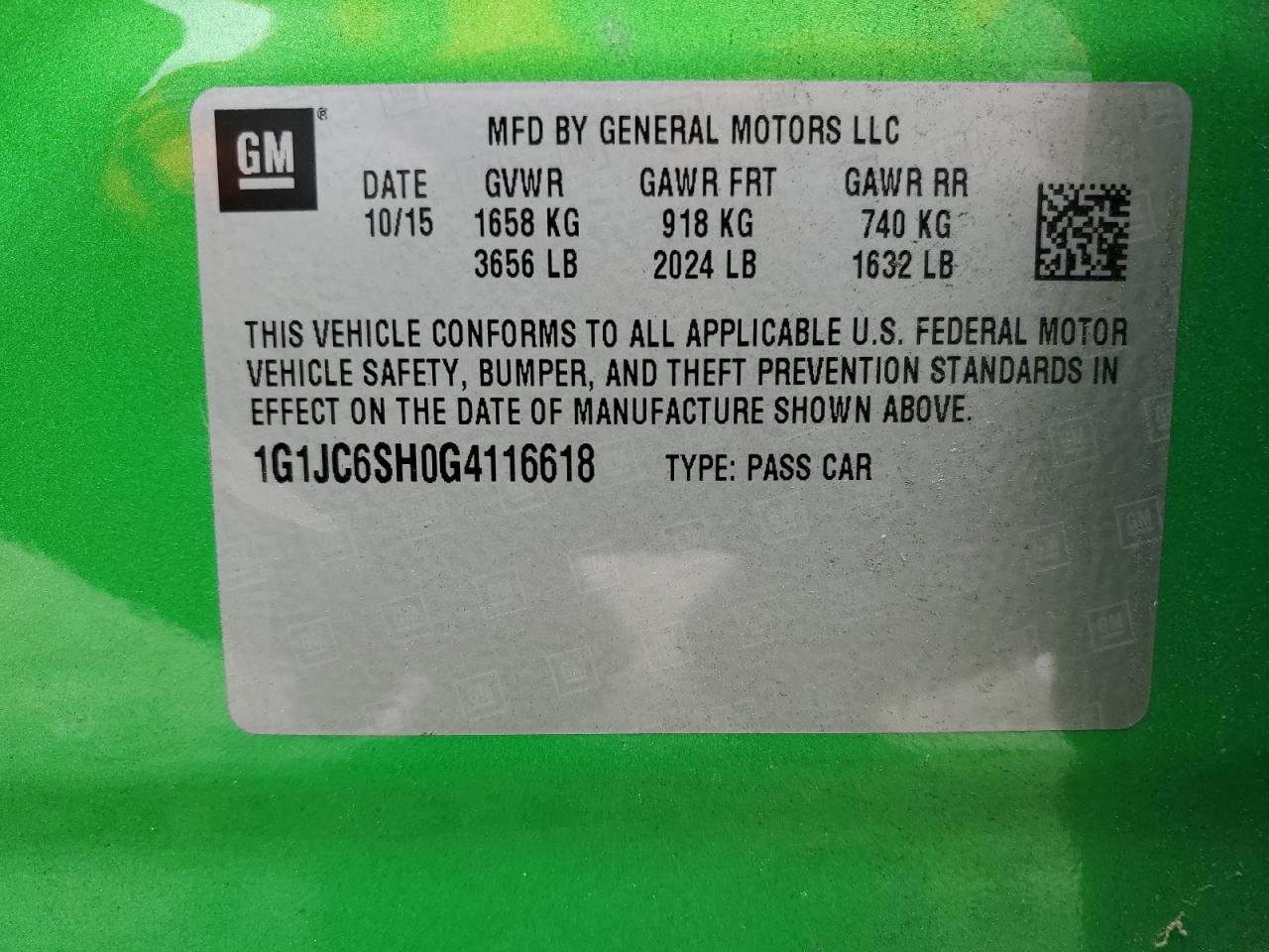 2016 Chevrolet Sonic Lt VIN: 1G1JC6SH0G4116618 Lot: 80083965