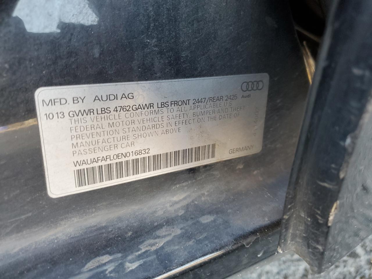 2014 Audi A4 Premium VIN: WAUAFAFL0EN016832 Lot: 80682665