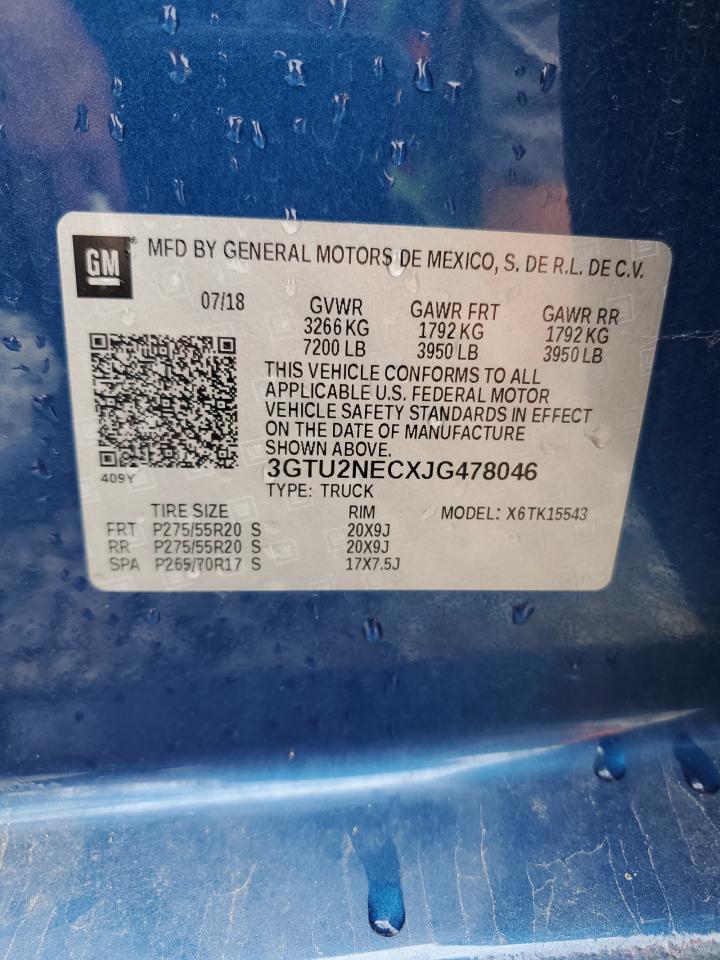 2018 GMC Sierra K1500 Slt VIN: 3GTU2NECXJG478046 Lot: 81650955