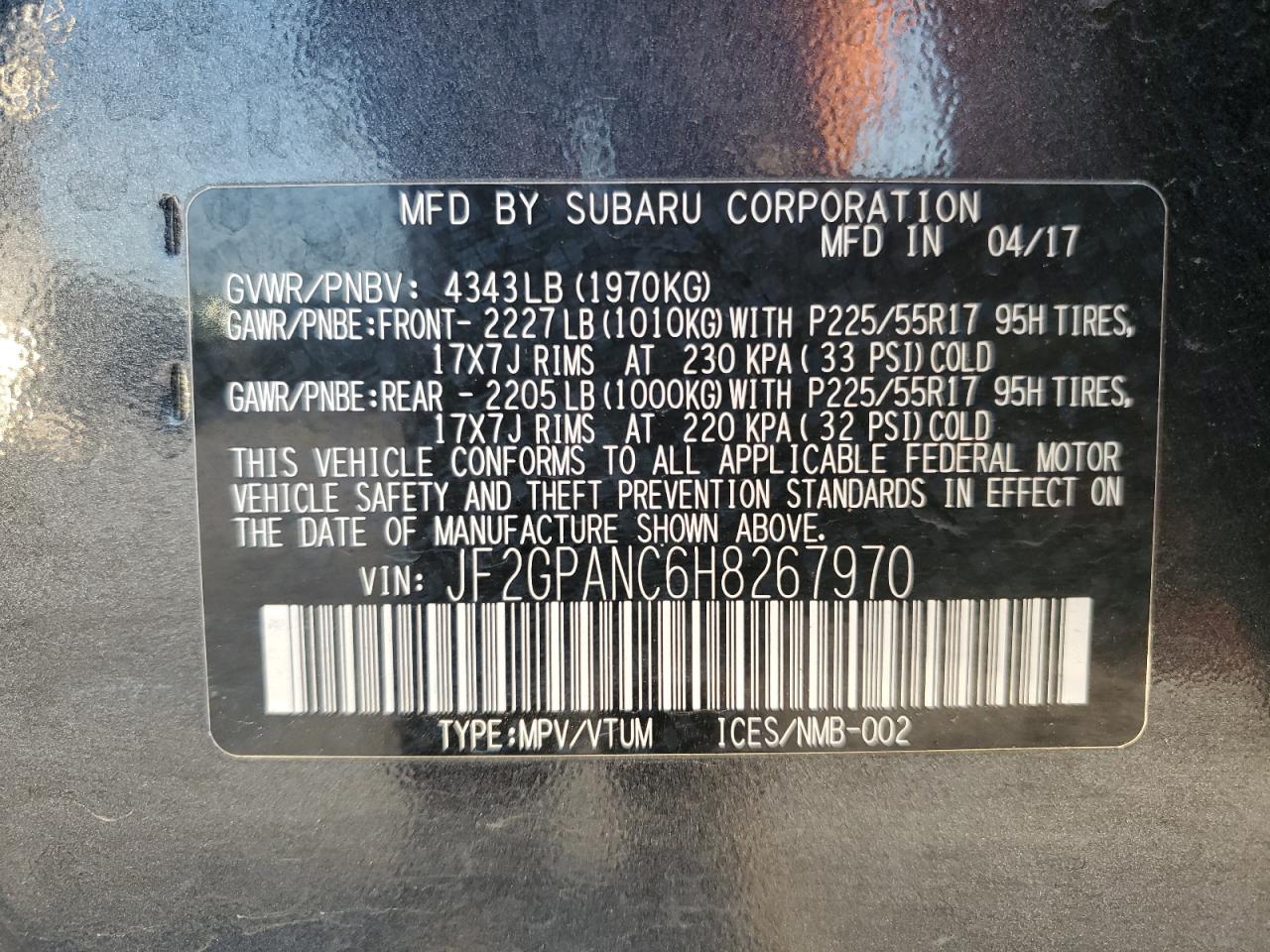 2017 Subaru Crosstrek Limited VIN: JF2GPANC6H8267970 Lot: 81862635