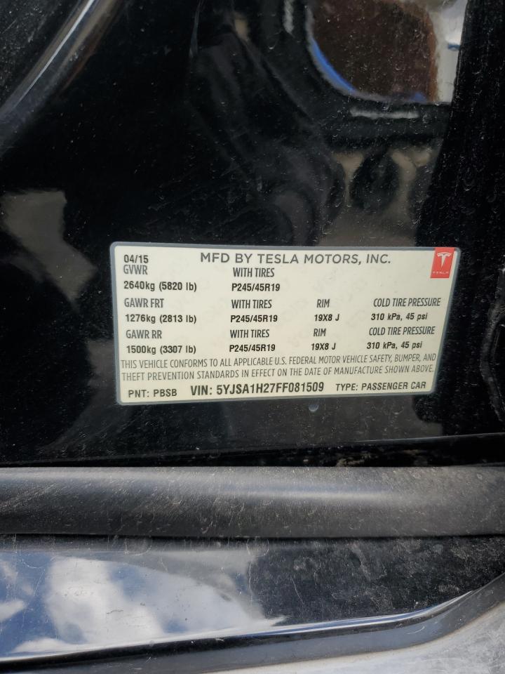 2015 Tesla Model S 85D VIN: 5YJSA1H27FF081509 Lot: 80827285
