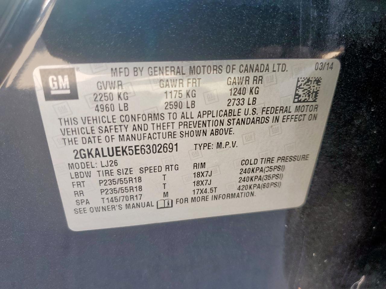 2014 GMC Terrain Denali VIN: 2GKALUEK5E6302691 Lot: 71456565