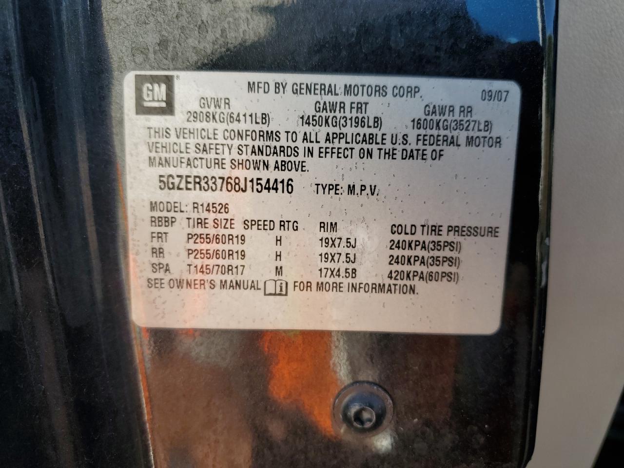 2008 Saturn Outlook Xr VIN: 5GZER33768J154416 Lot: 80672315