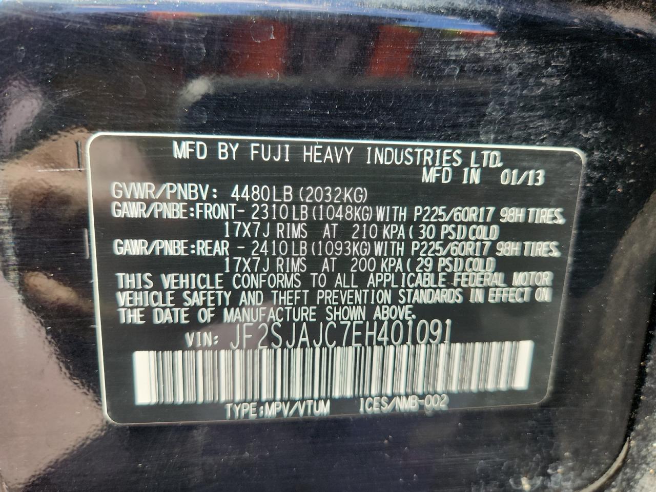 2014 Subaru Forester 2.5I Limited VIN: JF2SJAJC7EH401091 Lot: 80130495