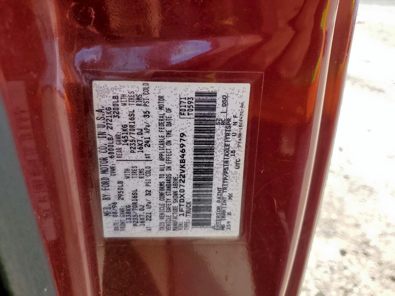 1997 Ford F150 VIN: 1FTDX0722VKB46979 Lot: 71900575