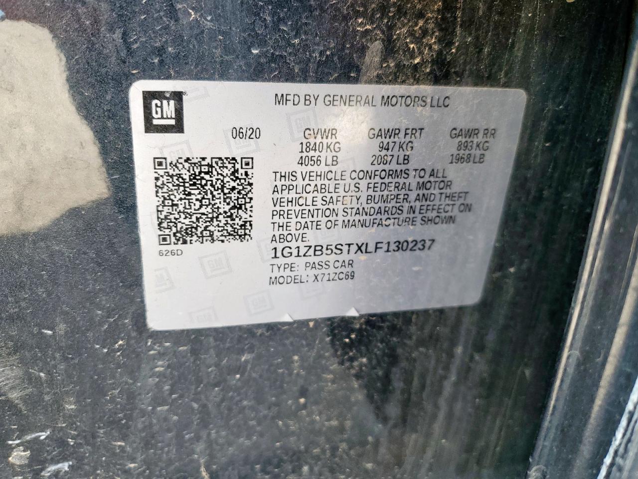 2020 Chevrolet Malibu Ls VIN: 1G1ZB5STXLF130237 Lot: 84353355