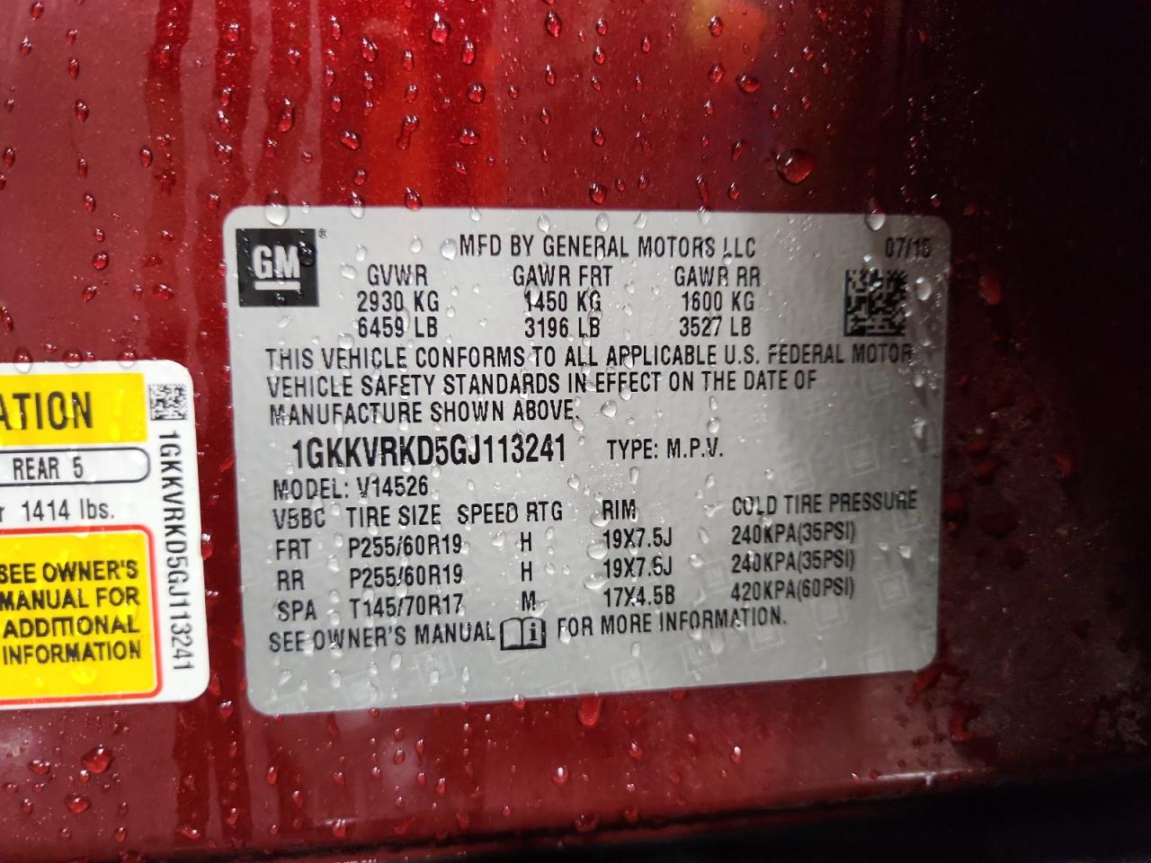 2016 GMC Acadia Slt-1 VIN: 1GKKVRKD5GJ113241 Lot: 71537985