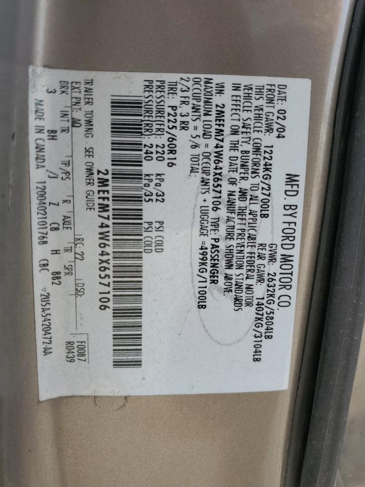 2004 Mercury Grand Marquis Gs VIN: 2MEFM74W64X657106 Lot: 71274005