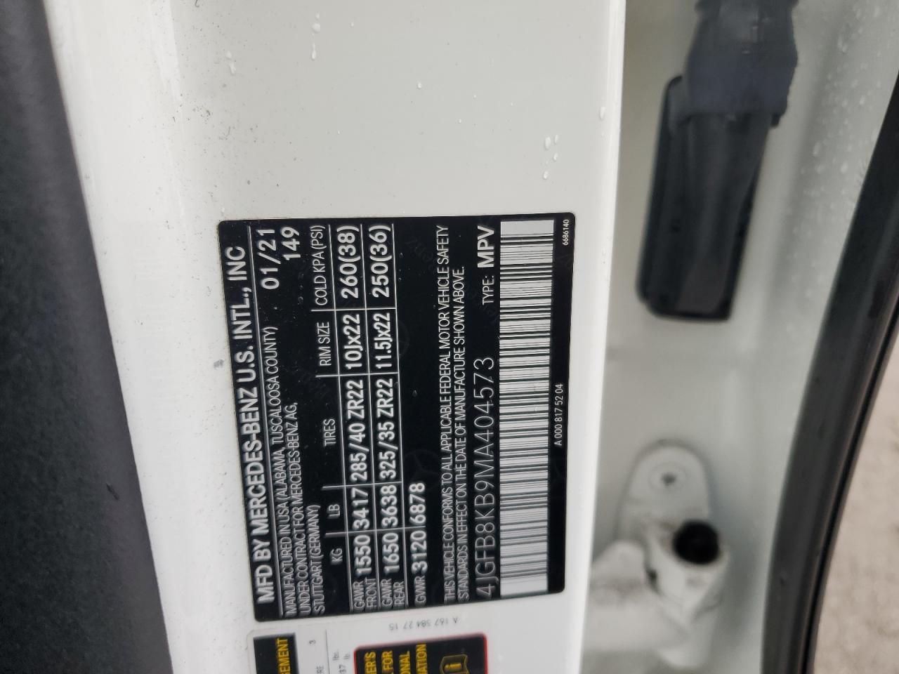 2021 Mercedes-Benz Gle 63 Amg 4Matic VIN: 4JGFB8KB9MA404573 Lot: 81810355