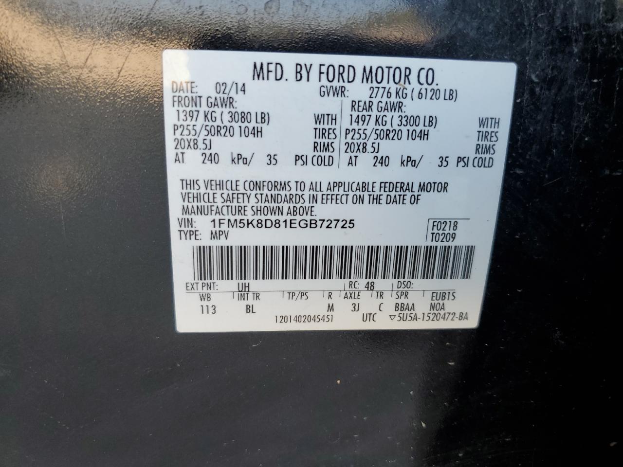 2014 Ford Explorer Xlt VIN: 1FM5K8D81EGB72725 Lot: 71273715