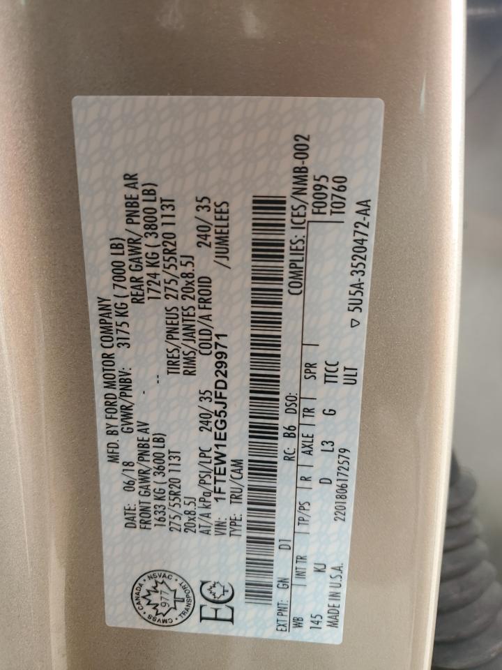 2018 Ford F150 Supercrew VIN: 1FTEW1EG5JFD29971 Lot: 80280535