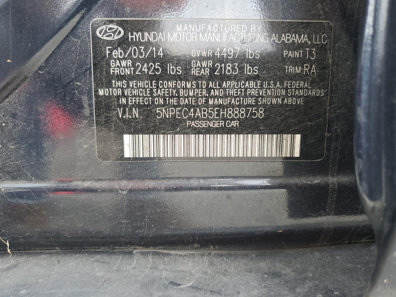 2014 Hyundai Sonata Se VIN: 5NPEC4AB5EH888758 Lot: 81250235