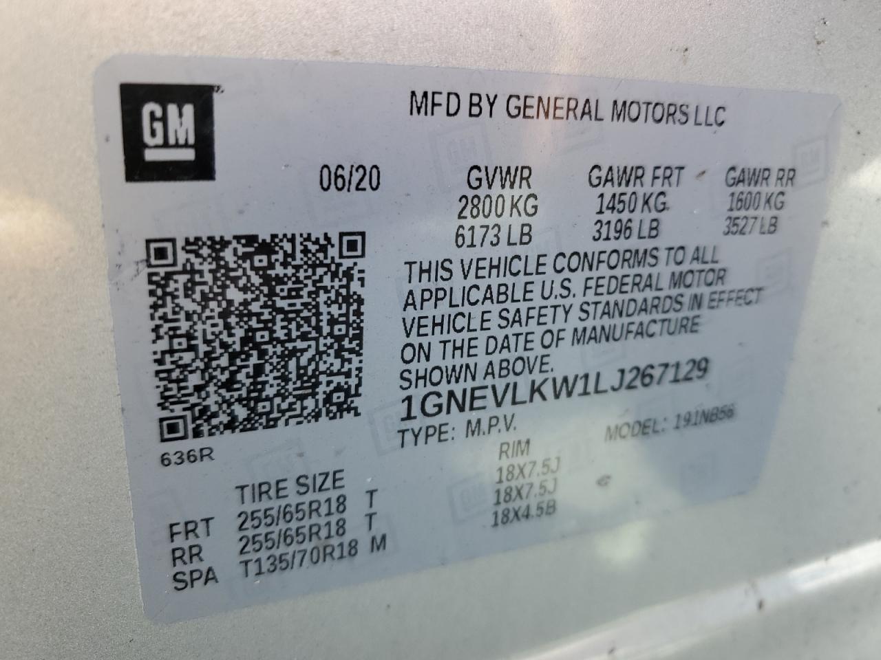 2020 Chevrolet Traverse Ls VIN: 1GNEVLKW1LJ267129 Lot: 80185845