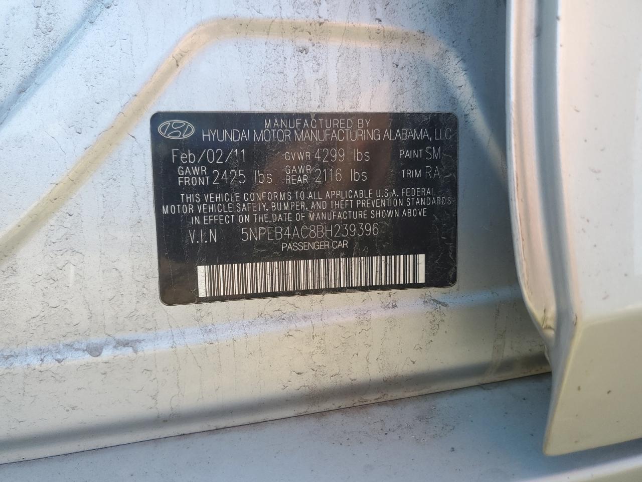 2011 Hyundai Sonata Gls VIN: 5NPEB4AC8BH239396 Lot: 80485785