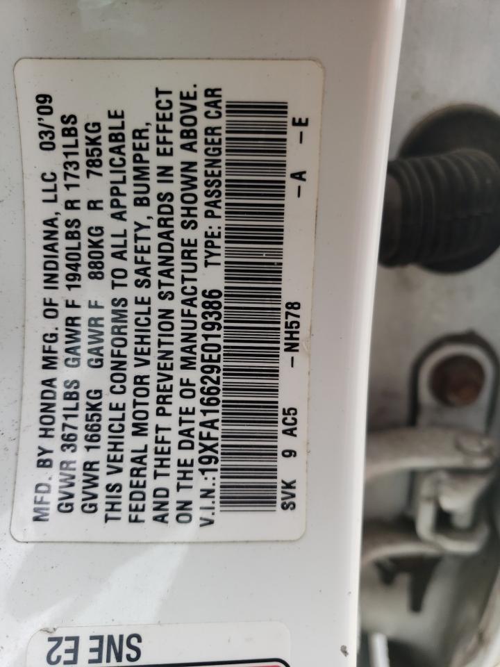 2009 Honda Civic Lx-S VIN: 19XFA16629E019386 Lot: 71039655