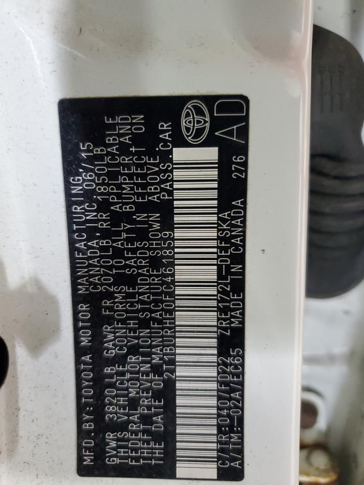 2015 Toyota Corolla L VIN: 2T1BURHE0FC461859 Lot: 80313725
