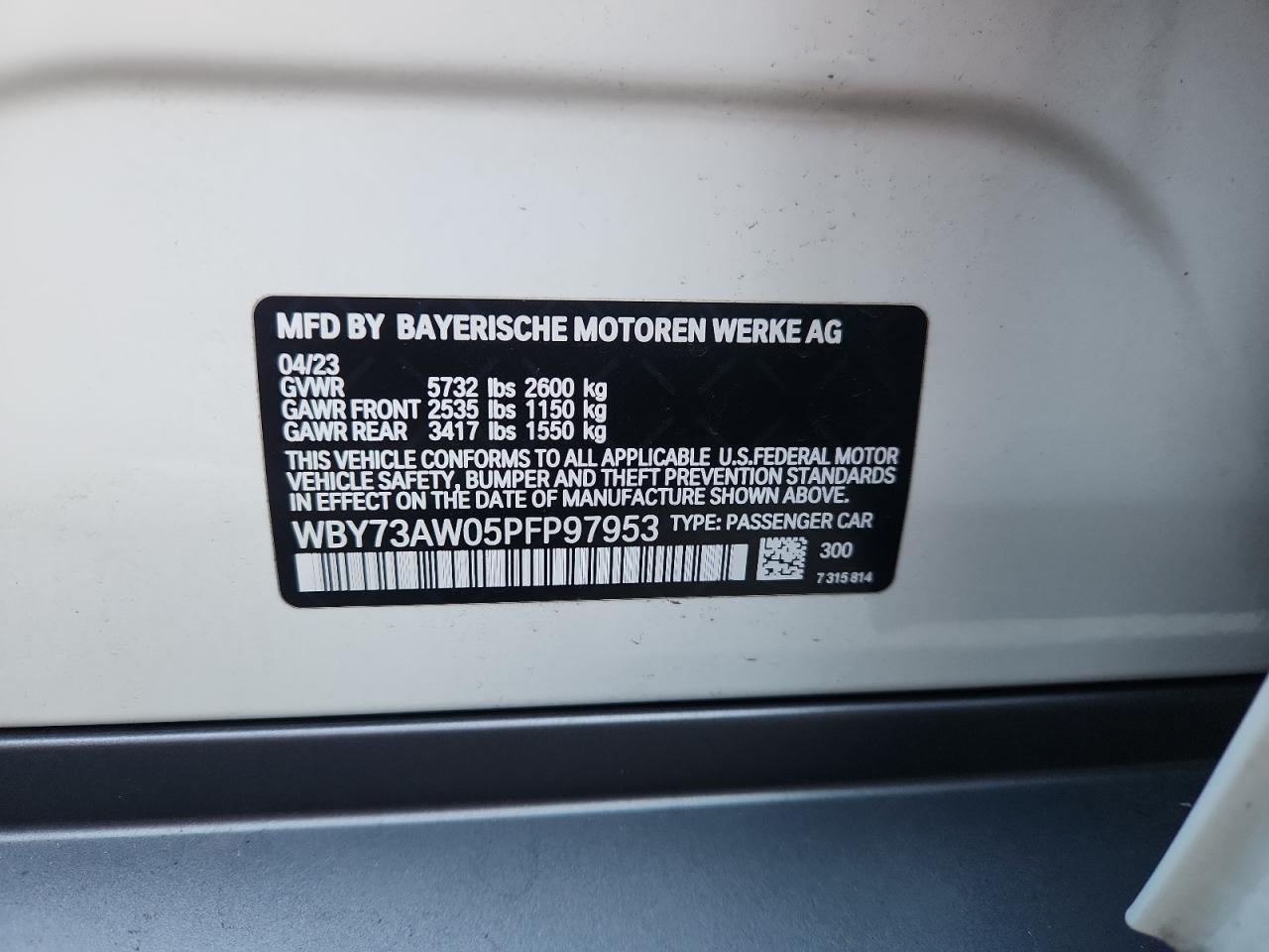 2023 BMW I4 Edrive 40 VIN: WBY73AW05PFP97953 Lot: 83988825